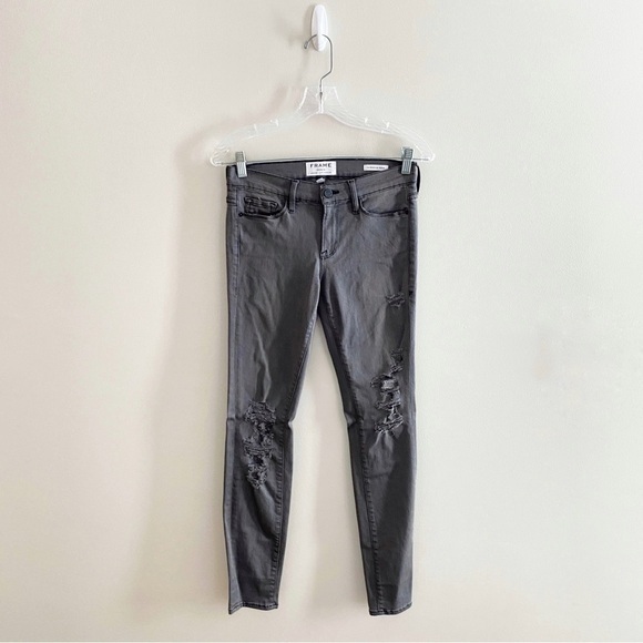 Frame Le Skinny De Jeanne 27 Grey Ripped Distressed Skinny Jeans Stretch - Picture 3 of 11